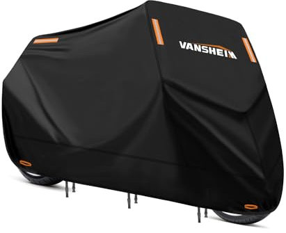VANSHEIM Housse de Moto Exterieur Interieur Impermeable Housse Protection Moto Hiver Bâche Moto Extérieur Bâche pour Scooter 420D Oxford Tissu Contre la Pluie, Les Rayons UV 245x105x125cm