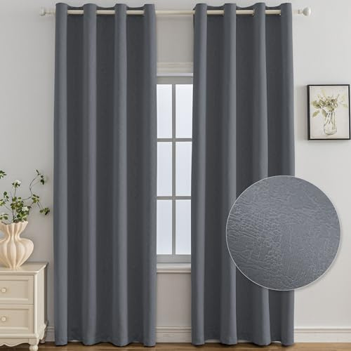 Ystyle Tende Oscuranti per Interni 2 Pezzi, 140x280 CM, Termiche Isolanti, Anti-Rumore, con Anelli, Tenda Moderna Per Camera da Letto e Soggiorno, Grigio Scuro