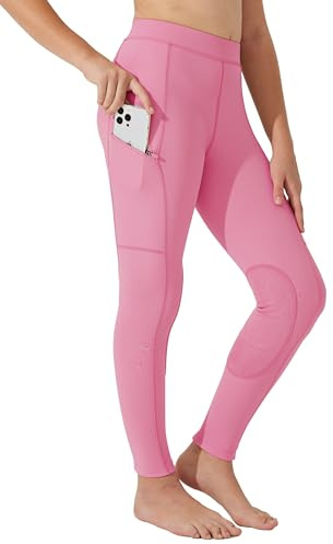 WILLIT Ridbyxor för barn, flickor, ridleggings, knätrimning, ungdom, ridningsbyxor, sommar, ventilerande, elastisk med fickor, ROSA, XL