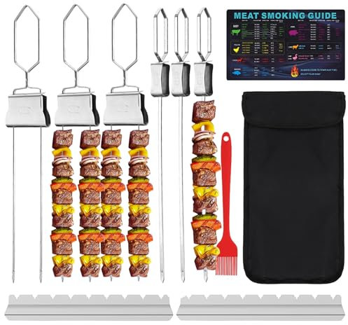 Melearch Spiedini per barbecue, 6 spiedini in metallo per kebab, spiedini di carne di pollo in acciaio inox con accessori per barbecue per barbecue all'aperto