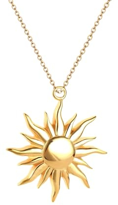 Kritz Collier Femme Soleil Plaqué Or en Acier Inoxydable 316L, Chaîne Réglable, Pendentif Bohème Chic, Cadeau