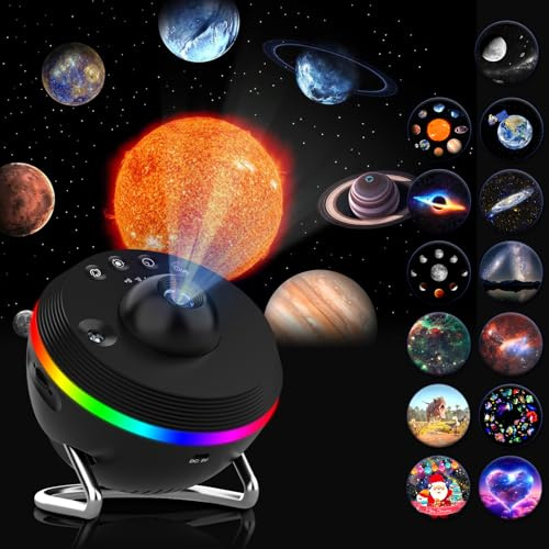 YunLone Galaxy Projektor, 13 in 1 Planetarium Sternprojektor 4K UHD Galaxy Licht für Schlafzimmer, Nebula Nachtlicht Milchstraße Projektor mit Timer LED Space Galaxy Lampe mit 13 Film Discs