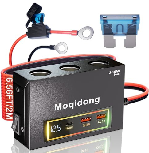 Moqidong enchufe para encendedor de cigarrillos: enchufe de coche de 12 V, 15 A, empotrable, 30 W, conector USB QC3.0, 2 m
