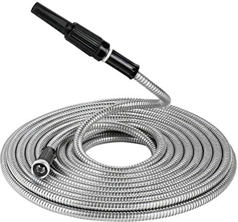 Yardwe Metal Garden Hose 50 FT Stainless Steel Garden Hose Pipe Flexible Water Hose Pipe Silver (EU)