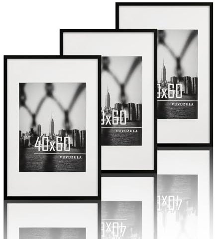 VUVUZULA Bilderrahmen 40x60cm Schwarz 3er Set Fotorahmen Rahmen mit Passepartout Posterrahmen
