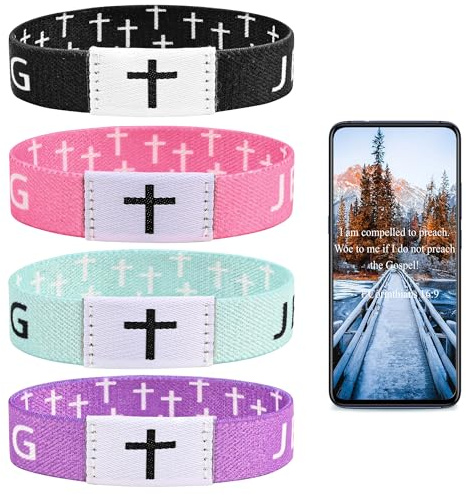Pmormyy 4PCS Daily Bible Verse Jesus is King Bracelet, Christian Jesus Wearable Wristband for Women Men 4 Colors