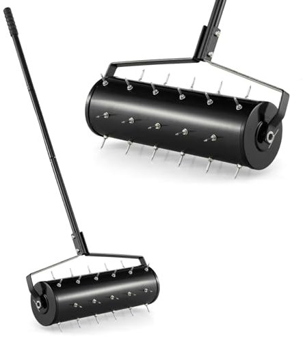 COSTWAY Arieggiatore Giardino 44/53 CM, Arieggiatore da Prato con Manico Rimovibile e Punte per Allentamento del Terreno, Arieggiatore Manuale per Prato, Giardino e Cortile (53 x 130 cm Nero)