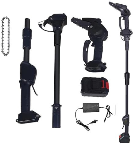 Cordless Pole Saw 2-in-1 Mini Chainsaw Telescopic Long Reach Pruner 24V Li-Ion Battery Powered Electric High Branch Saw 8cm Cutting Diameter for Tree Trimming