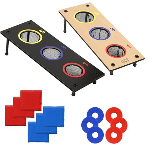 YORKSHIRE HOMEWARE 2-in-1 Reversible Wooden Bean Bag Toss & Washer Pitch Game Set – Cornhole Target Board with 6 Bean Bags & 6 Washers – Outdoor Throwing Family Fun for Backyard (27307)