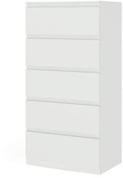 ZZINOKE Commode, Largeur 60 cm, Armoire avec 5 tiroirs, Meuble de Rangement Chambre, adapté pour Salon, Chambre, Chambre d'enfant, Bureau, Blanc, 60 cm × 40 cm × 120 cm