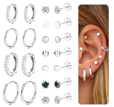 CASSIECA 11 par örhängen kirurgiskt stål örhängen för kvinnor män medicinska örhängen kreoler för multipiercing guld silver svart helix tragus piercing öra