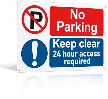 No Parking Sign Outdoor, 30x20cm Keep Clear 24 Hour Access Required Sign | Self-Adhesive & 4 Pre-Drilled Holes, Waterproof UV-Resistant PVC For Driveway & Private Property
