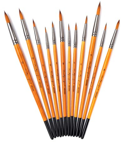 Set di 12 pennelli da artista in nylon per pittura acrilica, acquerello, guazzo, pittura del viso, forniture per disegno artistico, pittore, studenti rotondi
