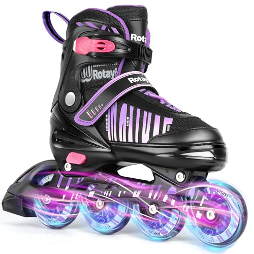TaroKitc Patines en línea ajustables para niños y adultos – 4 tamaños ajustables | Ruedas LED completas | Patines en línea principiantes para niñas, niños, mujeres y hombres | Interior y exterior