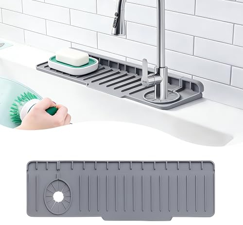 Volminex Alfombrilla Fregadero Cocina de Silicona Unilateral, Universal para Alfombrilla de Grifo Izquierdo y Derecho, Protector Fregadero Cocina y Baño, AntiSalpicaduras Fregadero (Gris, 50×15 cm)