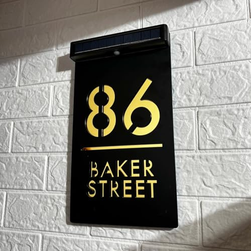 Letreros Número De Casa Personalizados Con Luz Solar LED, Placa Dirección Iluminada A Prueba Agua Corte Acrílico 3D Personalizado Con Nombre De Calle, Perfecto For Oficina Jardín Patio(18x32cm)