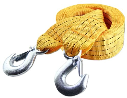 di traino in nylon con ganci, corda di recupero resistente per veicoli, di fissaggio gialla per auto, camion, camper, auto, robusto cavo di traino in nylon
