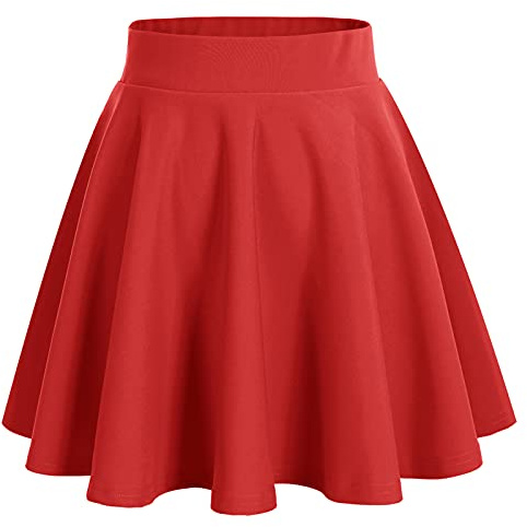 Bridesmay Mångsidig stretchig informell veckad kjol för damer, basic-minikjol, hög midja, skateboardkjol, cosplay, kort klockkjol, A-röd, M