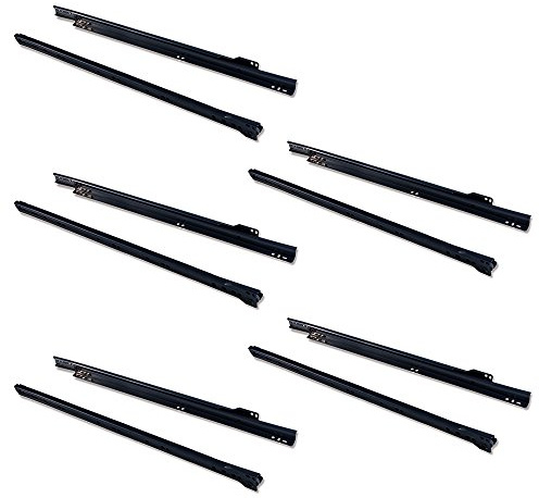 Emuca - Schubladenführungen mit Rollen und Teilauszug, Schwarz lackiert, 500 mm, 5 Stück