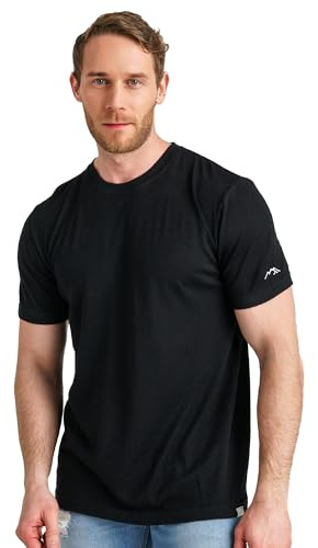 Merino.tech Camiseta Lana Merino Manga Corta Hombre - Camiseta Trekking Hombre Lana Merino Capa Base Ligera (Large, Heat Black)
