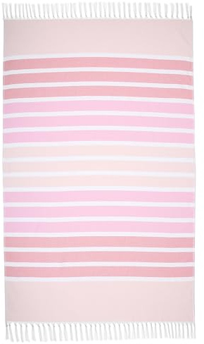 Maisonette Mai Turkish Cotton Oversized Bath Towel - Large 39x70 Quick-Dry Cotton Bath Towels, Absorbent Terry Back & Flat Woven Front, Knotted Fringe, Bathroom, Spa, and Beach Towel, Pink