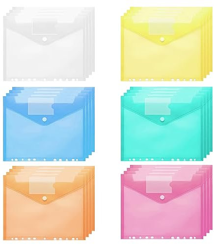 Dokumententasche A4 zum Abheften, 24 Stück Transparent Dokumentenmappe A4, 6 Farben A4 Sichttasche Dokumenten Sammelmappen mit 11 Lochrand und Klettverschluss für Organisieren (24)