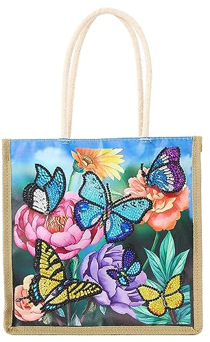 JAWSEU DIY diamantmålning användbar handväska, diamantmålningssats, tote, strass, målning, vikbar, kanvas, trendig handväska för kvinnor, shoppingväska för resor, picknick