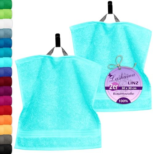 Lashuma Mini Handtücher Türkis, Linz 2er Set Waschlappen 30x30 cm