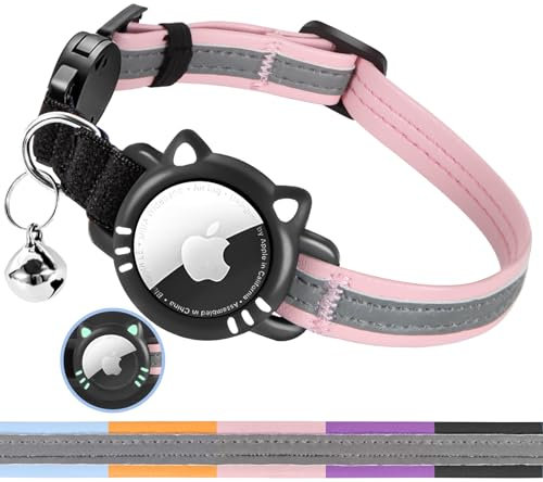AgoumLux Airtag Katzenhalsband, GPS Tracker Katze Halsband für Apple Air Tag, Reflektierend Katzenhalsband mit Sicherheitsschnalle, Katzenhalsband, Rosa, XS(17.5-23 cm)