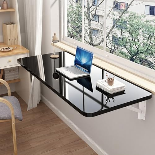 SKVSKV Laundry Room Folding Table,Floating Desk for Wall Small Spaces,Hanging Wall Mount Fold Down Table for Home Office Computer Study Work Bench, Kitchen Dining(Black 23.6×15.7inch