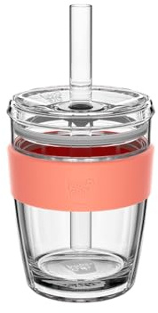 KeepCup Cold Cup - Longplay Double wall Glass Ice Coffee Tumbler with Lid and Straw - 12oz (340ml) - Californian Shrimp