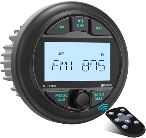 VOXXBASS Vattentät Stereomottagare med Marin Mätare – Bluetooth Båt AM FM-Radio – 2,8 Tums LCD-Skärm MP3 USB AUX-In Subwoofer Förförstärkare 200 Watt Utgång