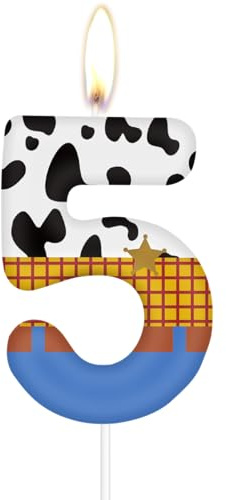 Story Birthday Candles, Blue Number 5 Candles for Cake, Cowboys 5th Birthday Cake Candles,Story Game Party Decorations, Cowboy Sheriff Themed Candles Cake Topper for Boy Birthday Party Decorations