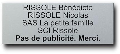 Plaque Boite aux Lettres Personnalisable - 12x5 cm - 1 à 6 Lignes - Etiquette Boite aux Lettres - Sonette - Porte - Autocollant - Plaques avec Nom - Gravée (Argent)