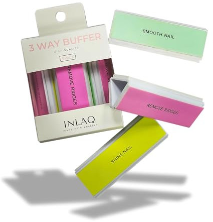 INLAQ® 3-Wege Buffer Nagelfeile – Profi Polierblock für Naturnägel, Nagelrillen Entfernen, Glätten & Glänzen – Hochwertige Maniküre-Feile | 3 Stück