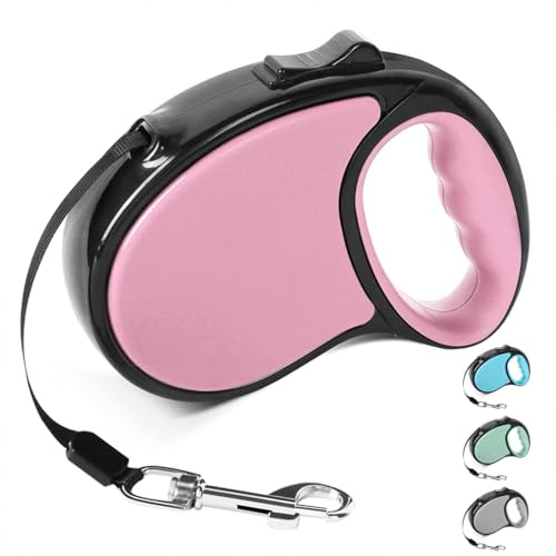 Correa retráctil para perro, correa extensible de 5 m de largo, sin enredos de 360°, con mango antideslizante y botón de freno rápido para perros pequeños y medianos (rosa, talla única)