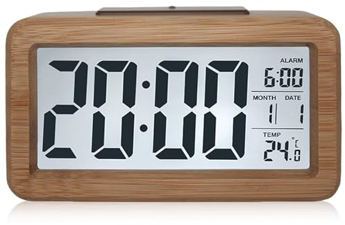 GOMETY Wecker aus Holz Digital, mit Großem LCD-Display, Klein Tischuhr mit Datum, Teperatur Anzeige, Nachtlicht, Uhr mit Snooze Moduls für Schlafzimmer Büro