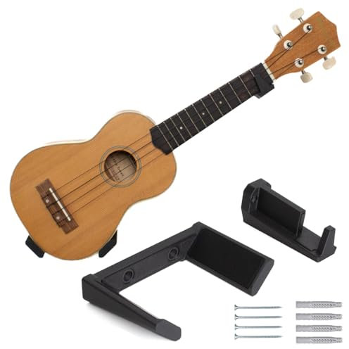 CrunchyWorks geneigter verstellbarer anpassbarer schräger Ukulele Halter, Wandhalterung Bügel Haken mit Montageequipment, Wandhalter Ukulelenständer, Schwarz