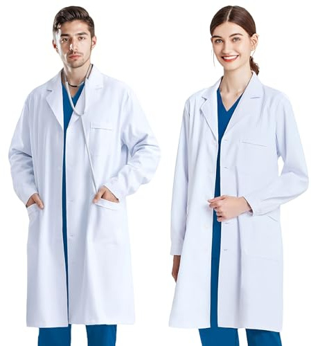 COCREAZY Blouse Blanche Chimie Lycee, Blouse Chimie Homme Femme, Blouse Laboratoire Coton Blouse Medicale Manche Longue Blouse Physique Chimie Lycee Blouse Infirmier pour Étudiant Hospital Travail, S