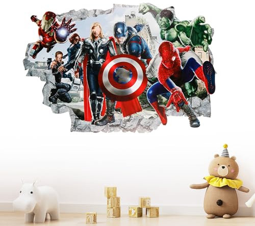 Wall Sticker Hero Stickers Wall Decal Self-Adhesive Sticker, Removable Kids Wall Stickers, 3D Breaking Through Wall Stickers Kids Bedrooms Living Room Wall Decor