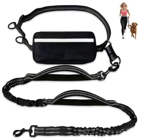 TAIMUTTAL Hands Free Dog Leash with Waist Belt & Large Pouch, Waist Leash for Dog Walking, Running, Hiking & Jogging, Reflective Dual Padded Handles, Ideal for Medium/Large Dogs (30-120lbs)