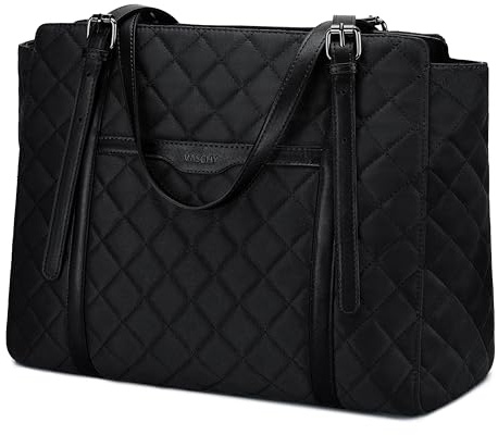 VASCHY Bolso Portátil Mujer 15,6, Tote Ejecutivo de Trabajo y Oficina, Shopper Multibolsillos con Cremallera, 40 x 11,5 x 32 cm, con Correa para Trolley, para Universidad y Viaje, Negro