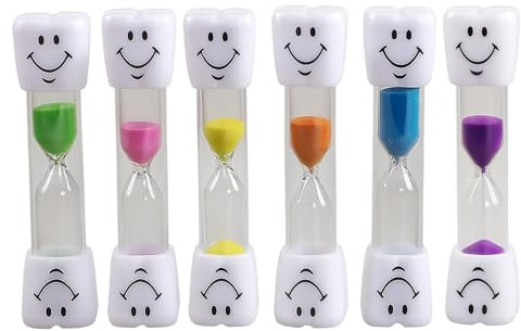 Clessidra lavarsi i denti per bambini, 6 pezzi, clessidra, 3 minuti, orologio per dentatura per bambini, con design Smiley, per lavarsi i denti, giochi, cucina e lezioni, in 6 colori (blu, viola, rosa
