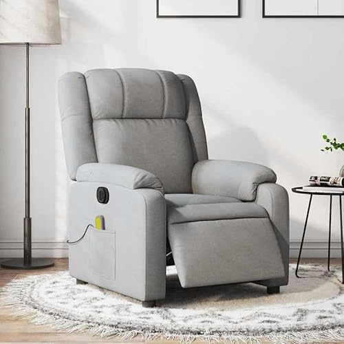 Bladez Poltrona massaggiante elettrica grigio chiaro tessuto – Comodo pouf in 100% poliestere, metallo e compensato – ideale per soggiorno e relax