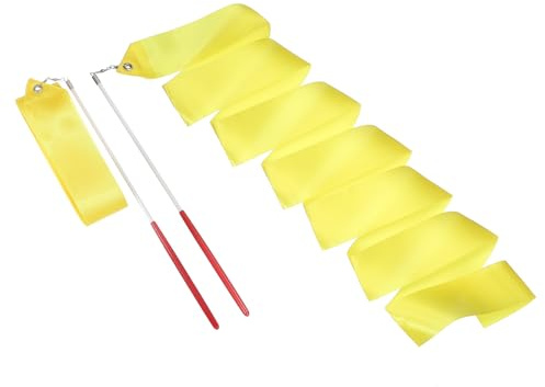 QUARKZMAN 2 Nastri da Ballo 78.7 Nastri Ritmici per Ginnastica Nastri Dancer Wand per Twirling Nastri da Ballo per Ballo Artistica Allenamento Ginnastica Giallo Chiaro