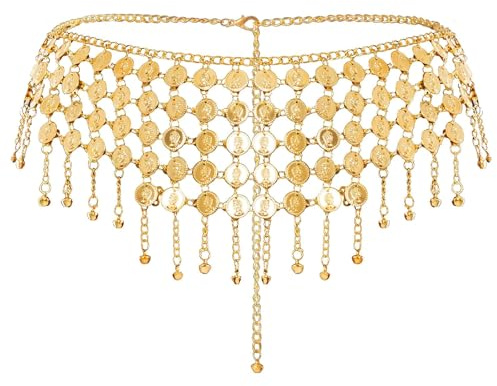Gürtel Belly Dance Münzform Belly Dance Hüfttuch Damen Bauchtanz Hüfttucher Retro Frauen Tanz-Taillenkette Mit Münzen Tanzaufführung Belt für Karnevalsparty Halloween Mottoparty (Gold)