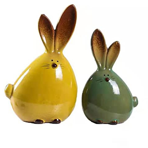 SIXRUN Figurine di Coniglio in Ceramica, Robusta Scultura di Coniglietto per Decorazioni Pasquali Decorazione per Casa e Ufficio 9,5 X 6 X 15 Cm (#1)