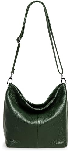 Caspar Klassisch Elegante Leder Handtasche Damen Tasche mit verstellbarem Schultergurt - PREMIUM LINE - Modell No.803 - Made in Italy, Farbe:tannengrün, Accessoires:One Size