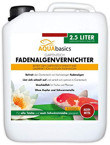 AQUAbasics Gartenteich Fadenalgenvernichter FLÜSSIG entfernt lästige Fadenalgen dauerhaft und stopp die Neubildung von Algen, Größe:2.5 Liter