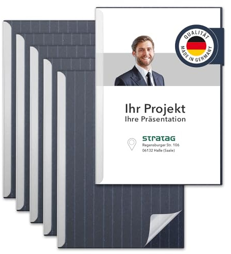 STRATAG Lot de 5 porte-documents avec couvercle transparent en plastique PP et dos de reliure en carton solide de 350 g/m² (bandes aiguilletées)
